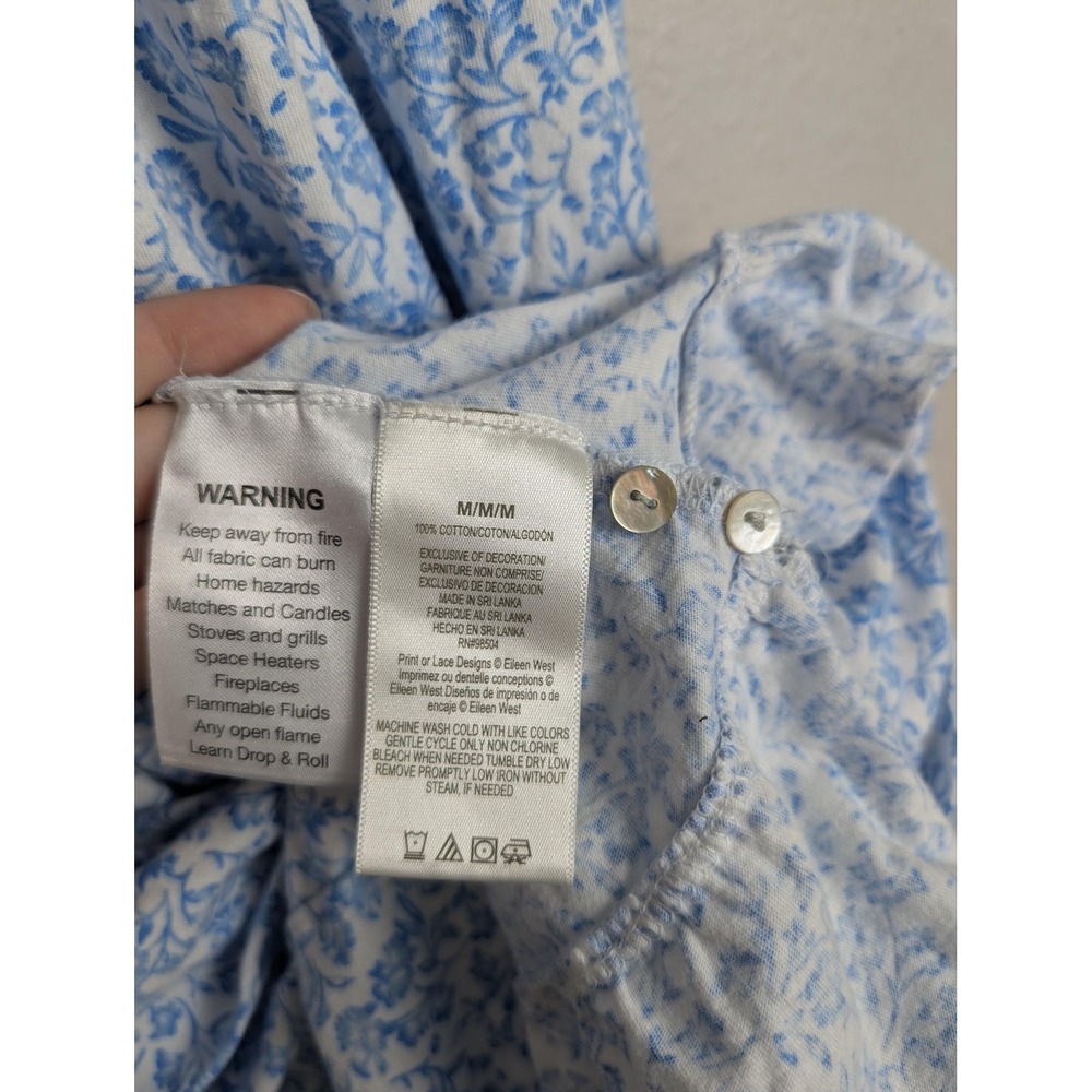 Eileen West Gown Womens M Blue Floral Chemise Button Ruffle Scoop Neck - Picture 5 of 7